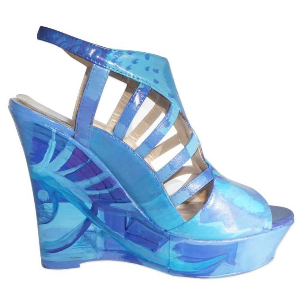 Sz 9 Grafiti Wedges Blue & Purple